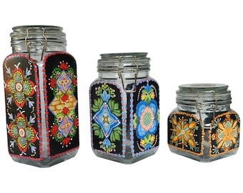 Hand Painted Mandala Canister Set