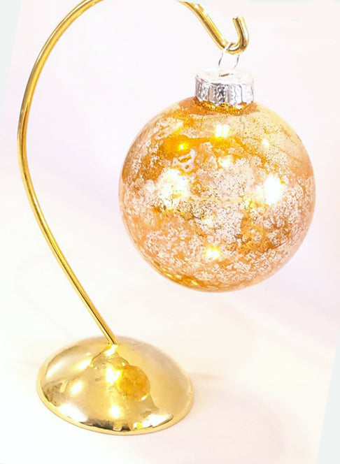 Golds and White Marble Effect Glass Christmas Ornament