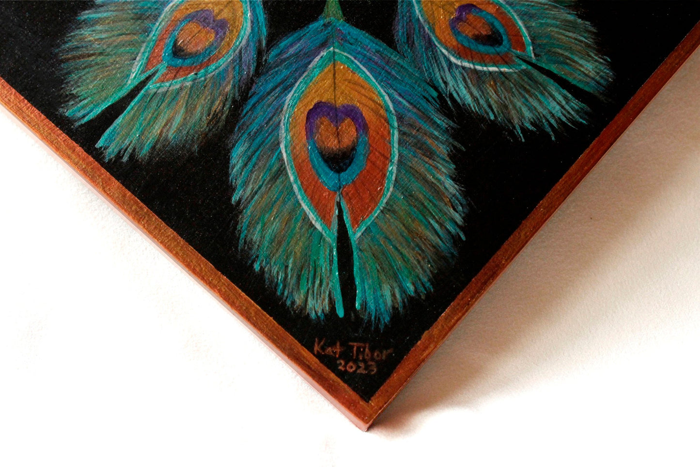 Peacock Feather Mandala Wall Hanging, Hand Painted, Metallic