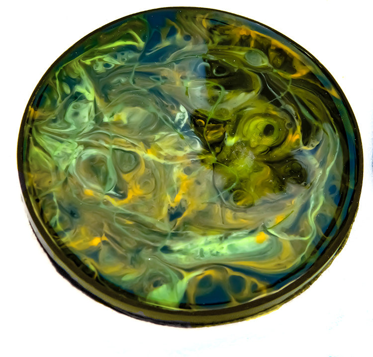 Shades of Green, Orange & Black Abstract Swirl Coaster Set