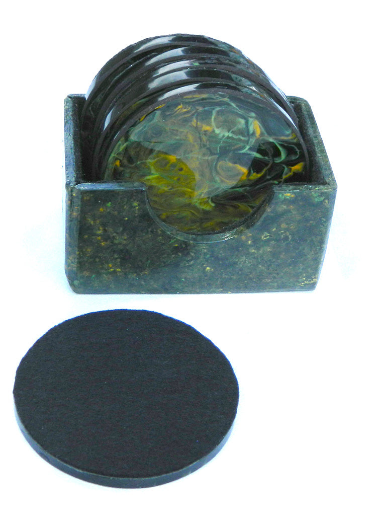 Shades of Green, Orange & Black Abstract Swirl Coaster Set