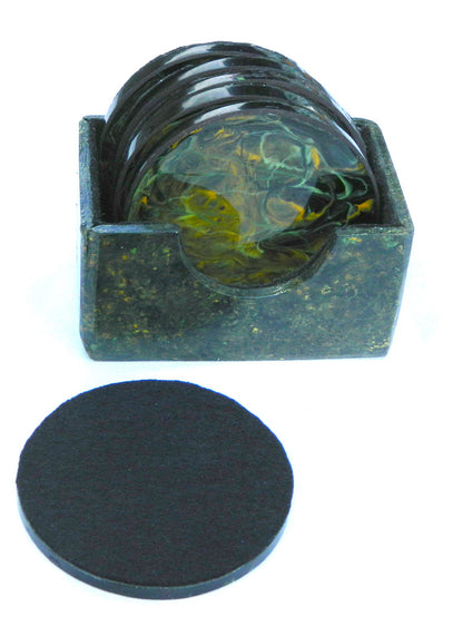 Shades of Green, Orange & Black Abstract Swirl Coaster Set