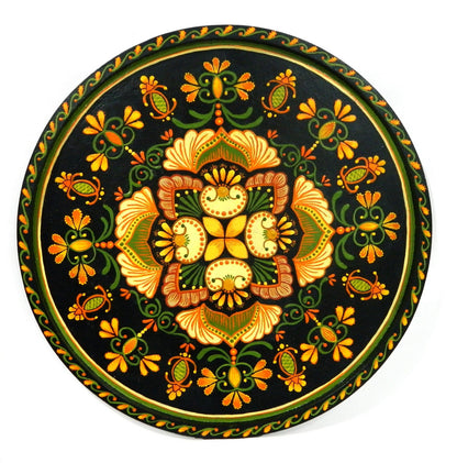 Hand Painted Mandala Wall Hanging in Golds, Oranges, Greens