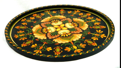 Hand Painted Mandala Wall Hanging in Golds, Oranges, Greens