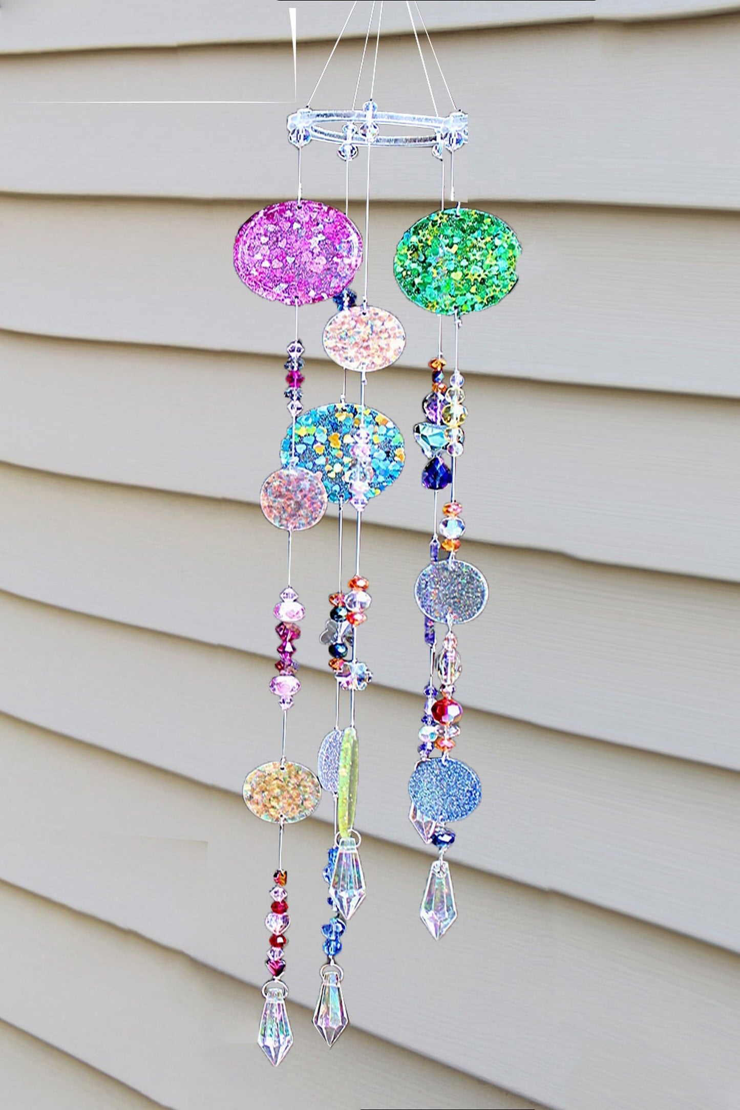 Colorful Glittery Resin Disk Mobile, Home and Patio Decor