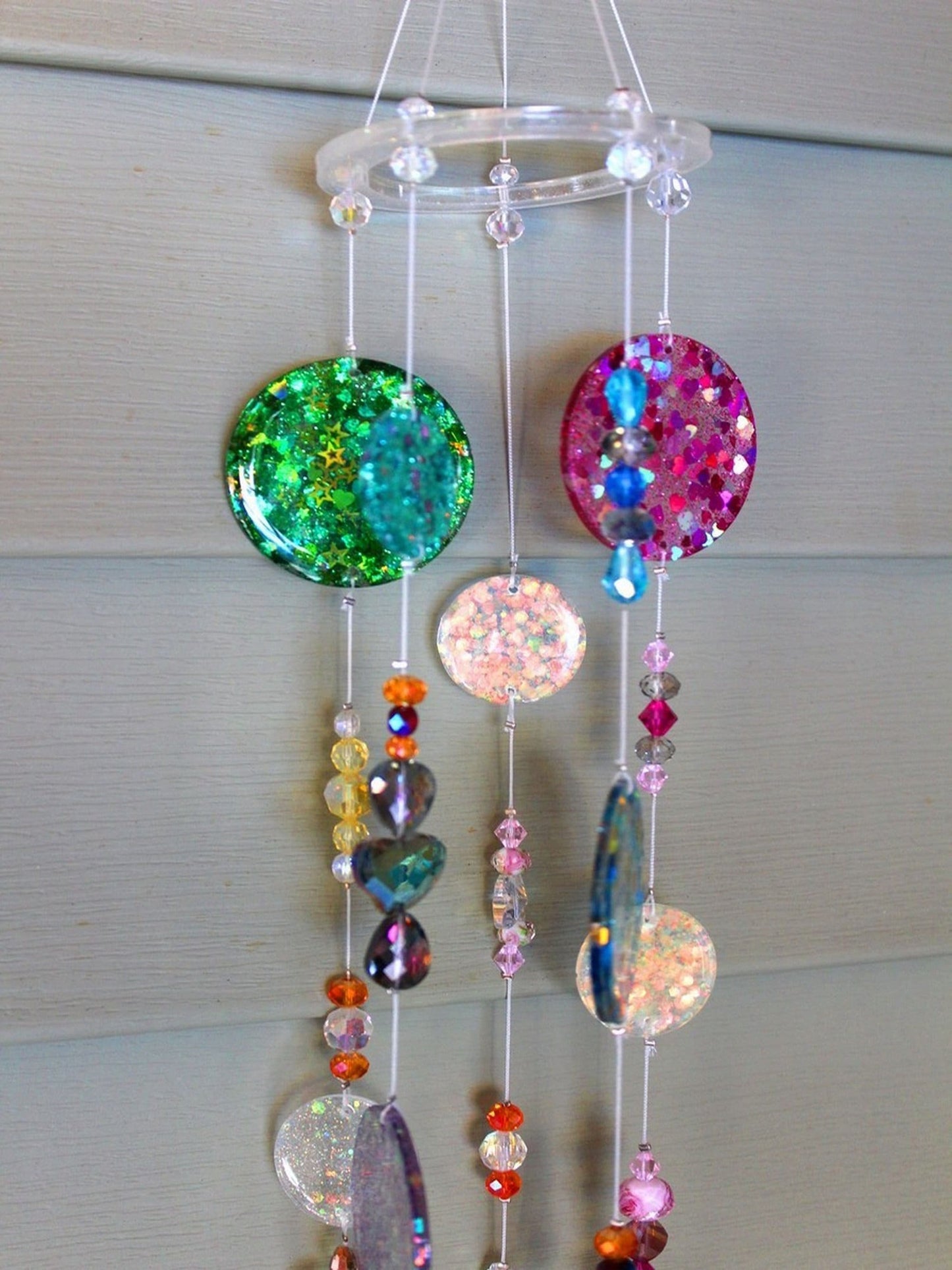 Colorful Glittery Resin Disk Mobile, Home and Patio Decor