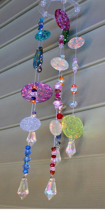 Colorful Glittery Resin Disk Mobile, Home and Patio Decor